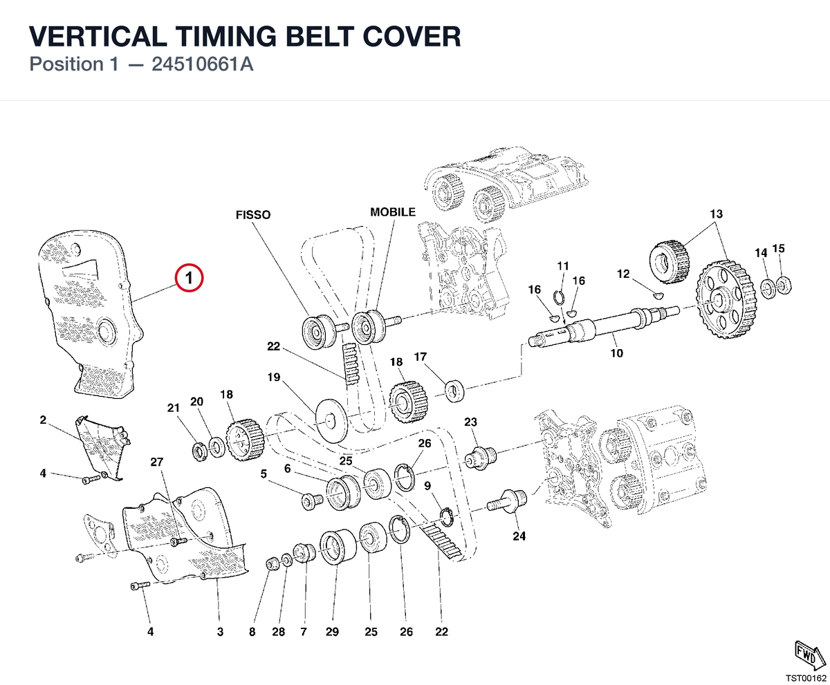 VERTICAL TIMING BELT COVER 24510661A diagram position