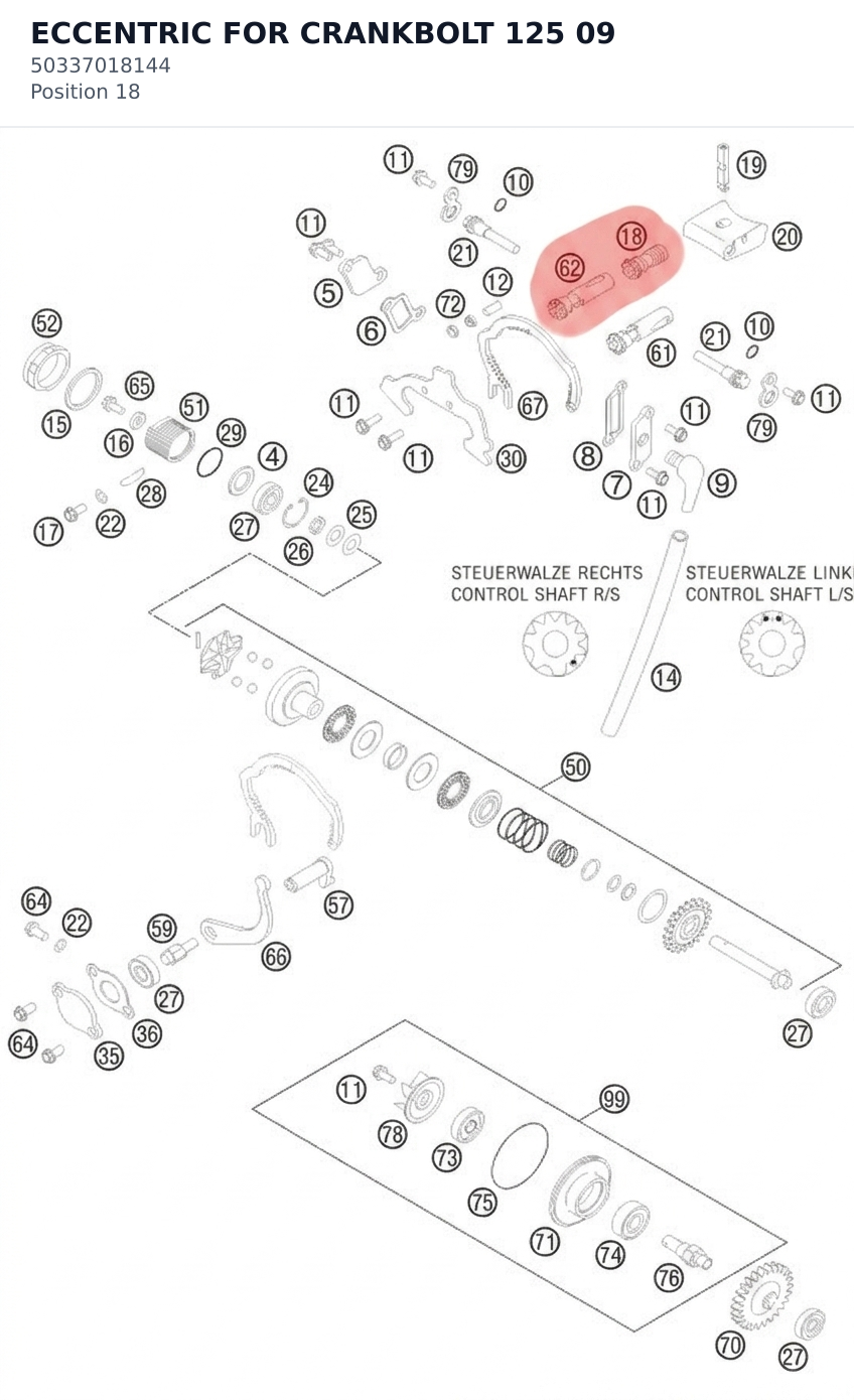 Diagram preview: ECCENTRIC FOR CRANKBOLT 125 09 (50337018144)
