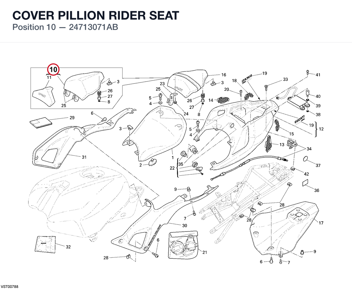 COVER PILLION RIDER SEAT 24713071AB diagram position