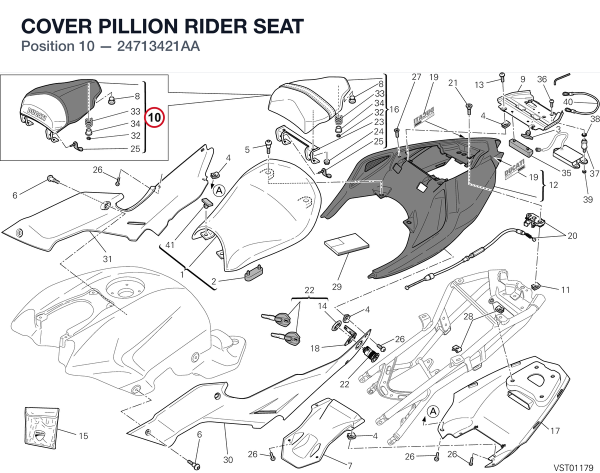 COVER PILLION RIDER SEAT 24713421AA diagram position