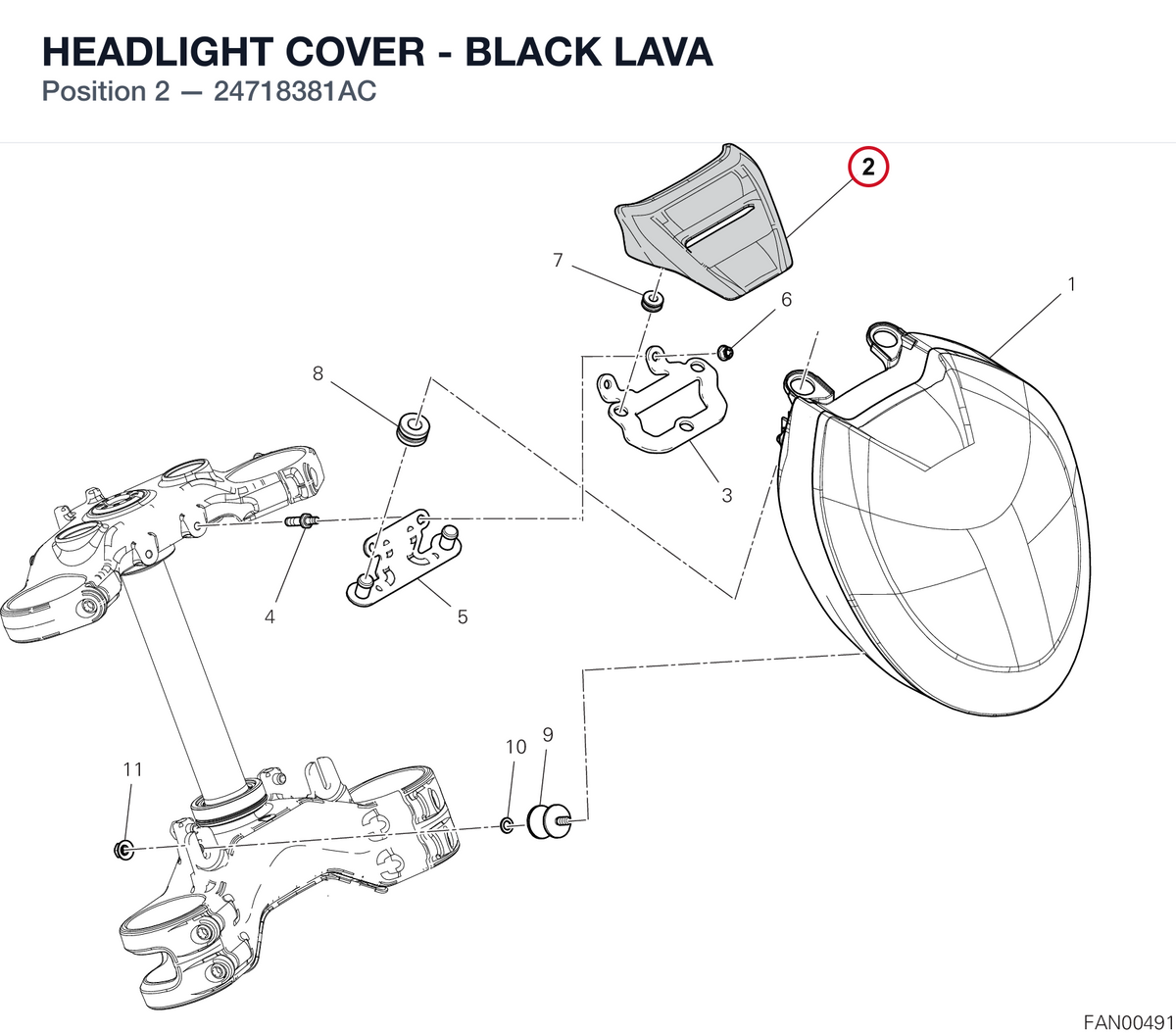 HEADLIGHT COVER - BLACK LAVA 24718381AC diagram position