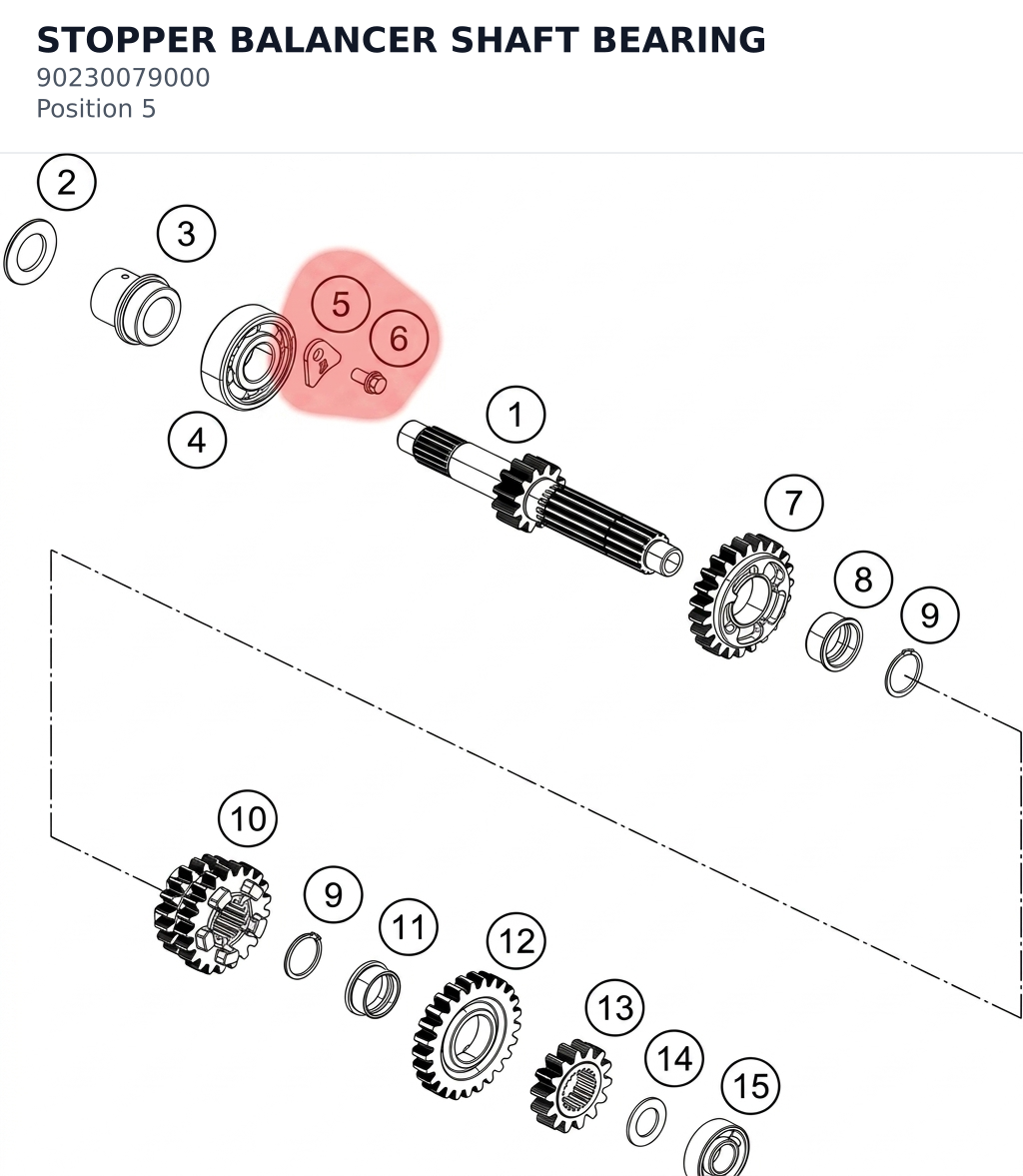 Diagram preview: STOPPER BALANCER SHAFT BEARING (90230079000)