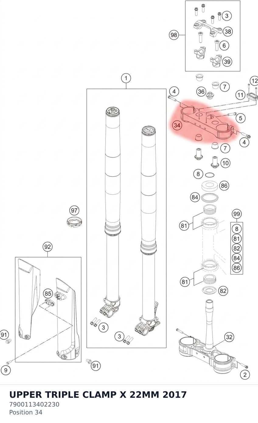 Diagram preview: UPPER TRIPLE CLAMP X 22MM 2017 (7900113402230)