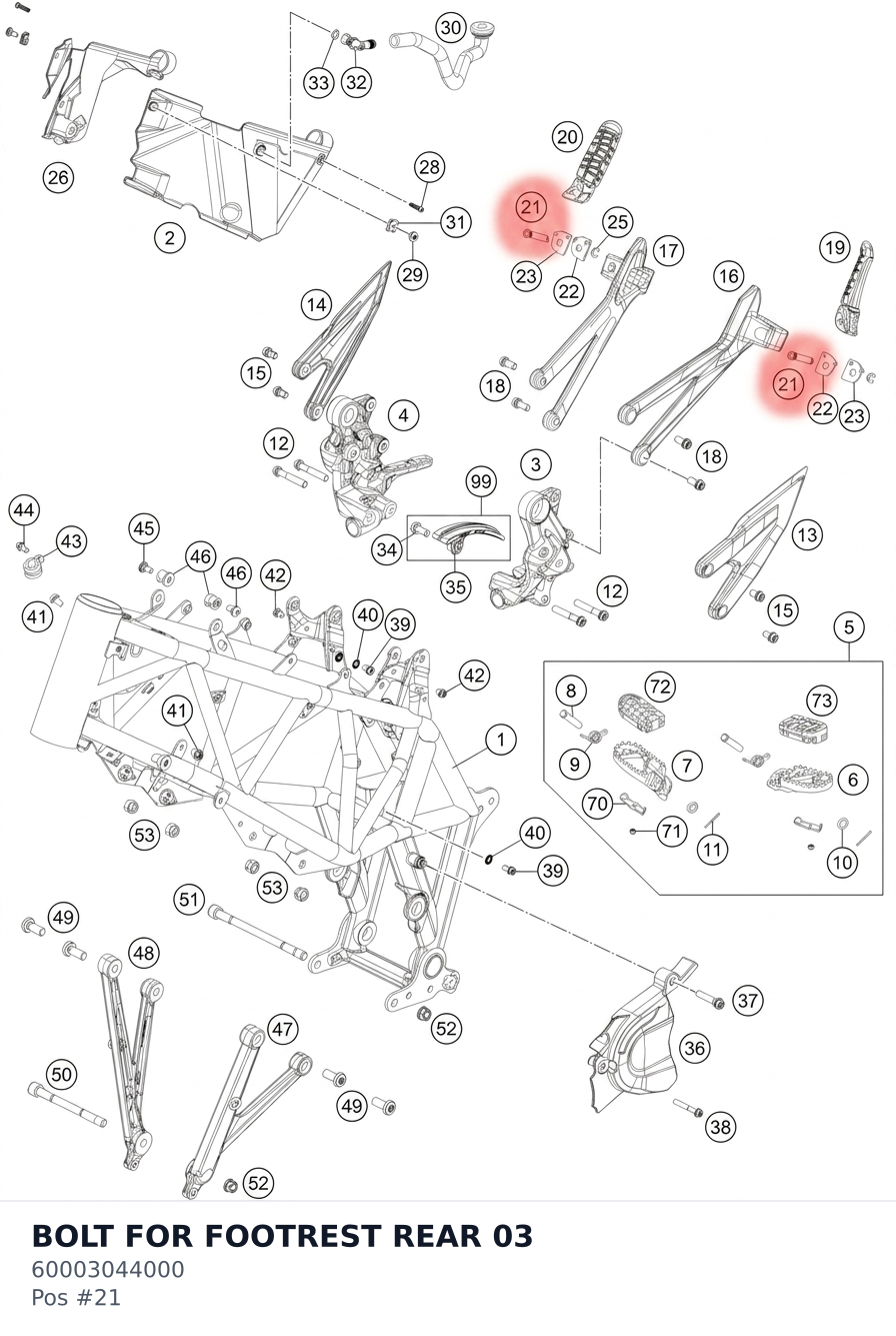 Diagram preview: BOLT FOR FOOTREST REAR 03 (60003044000)