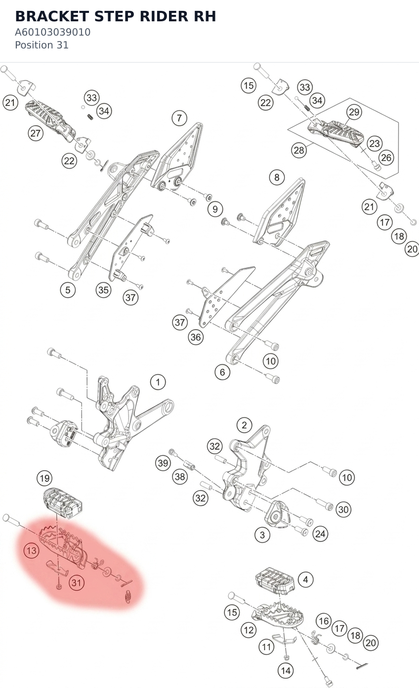 Diagram preview: BRACKET STEP RIDER RH (A60103039010)