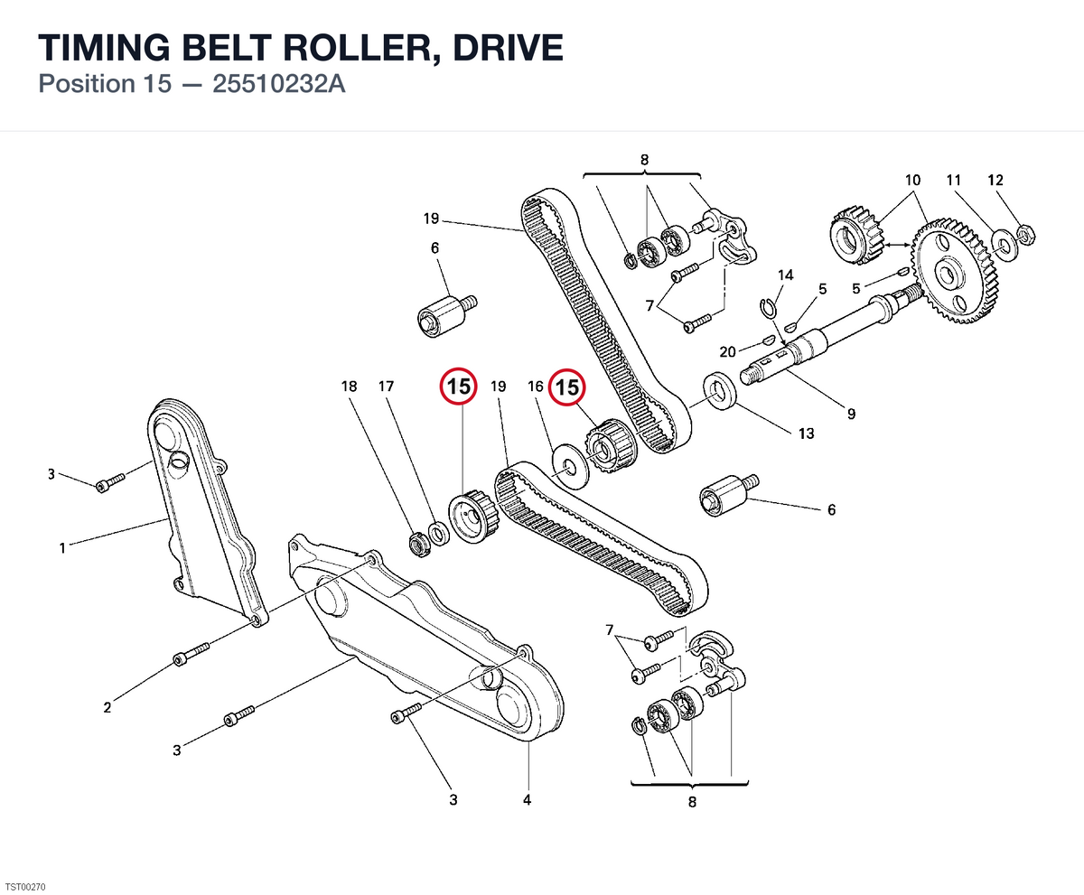 TIMING BELT ROLLER, DRIVE 25510232A diagram position