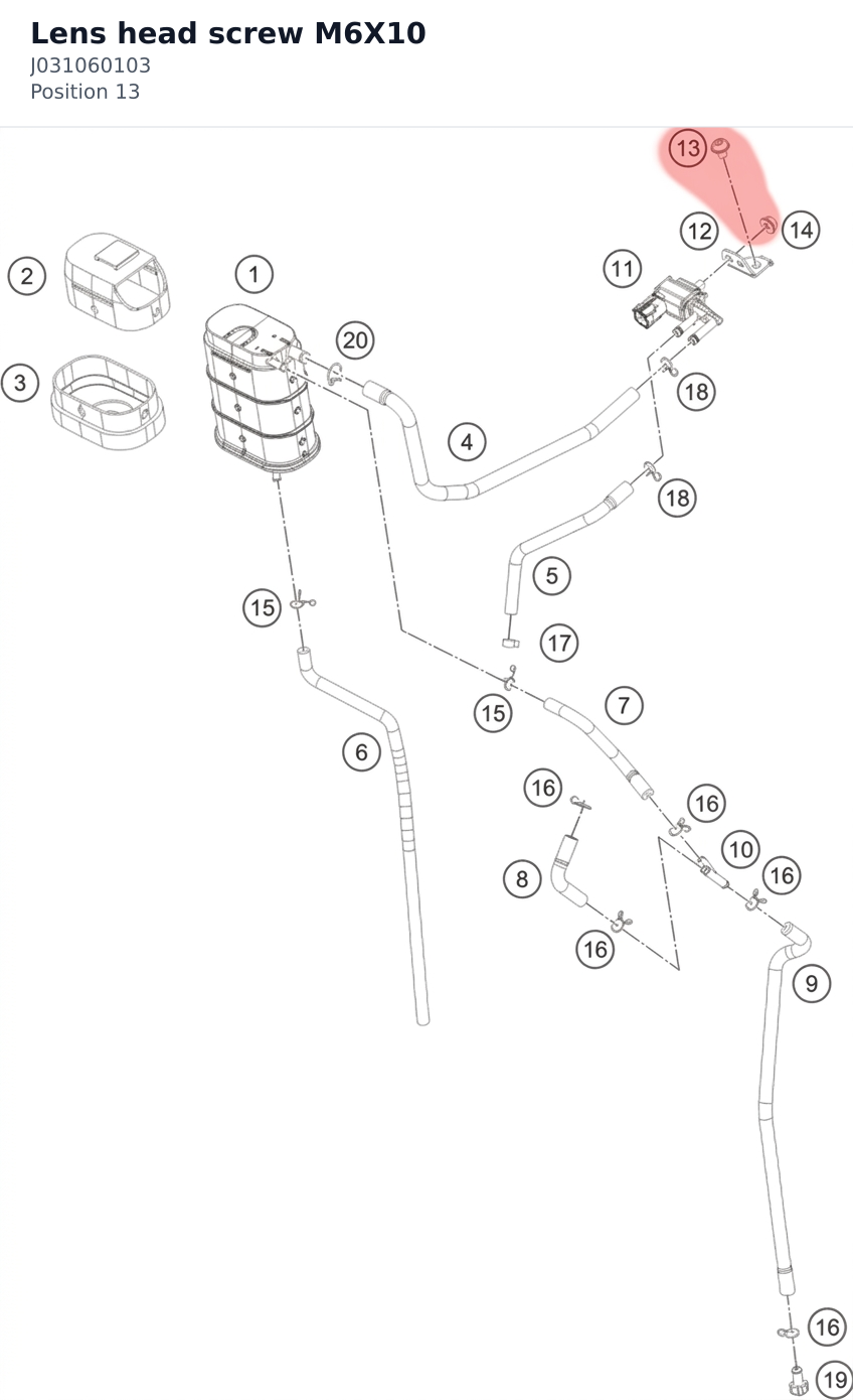 Diagram preview: Lens head screw M6X10 (J031060103)