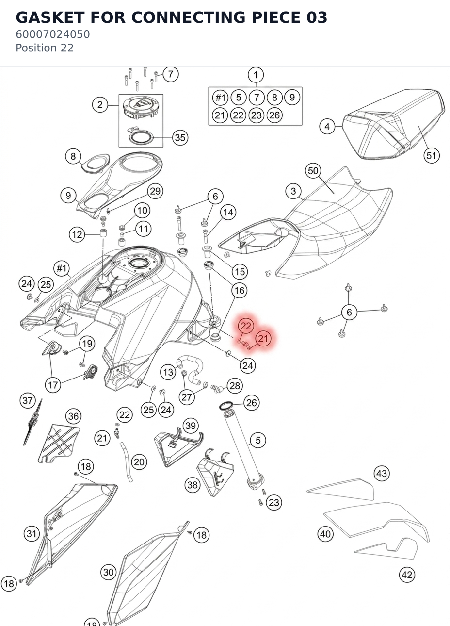 Diagram preview: GASKET FOR CONNECTING PIECE 03 (60007024050)
