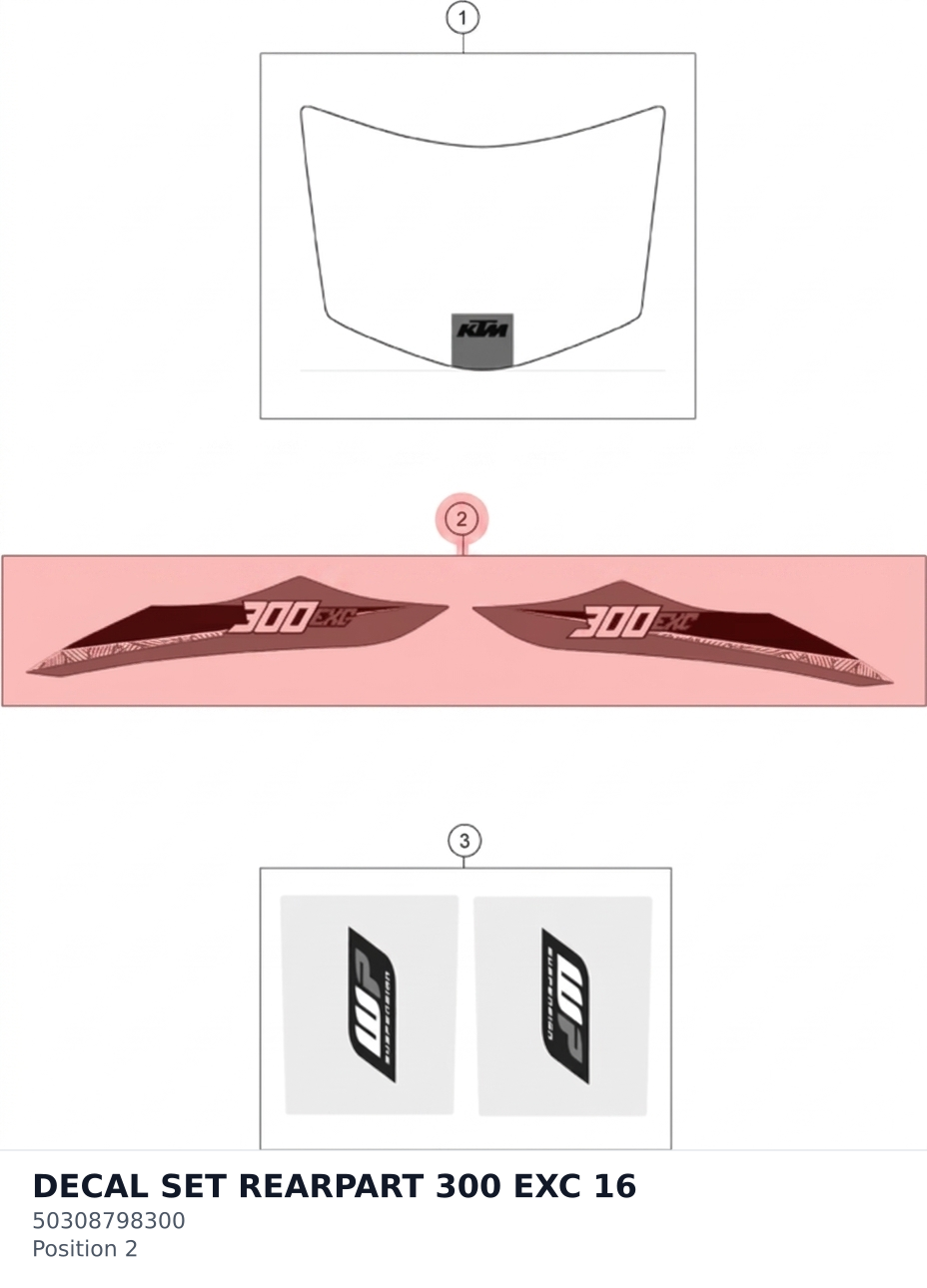 Diagram preview: DECAL SET REARPART 300 EXC 16 (50308798300)