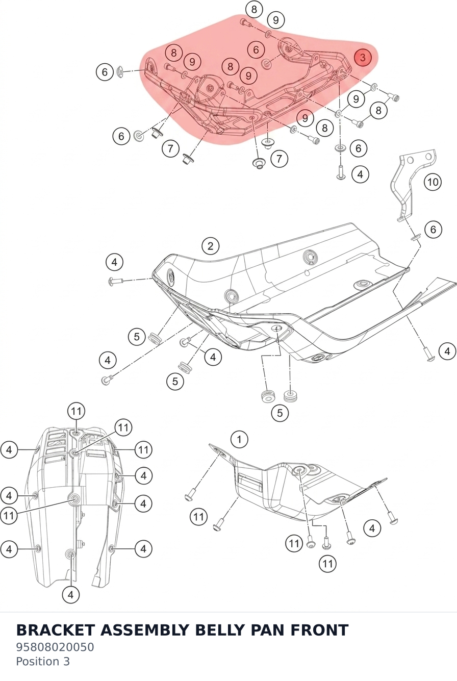 Diagram preview: BRACKET ASSEMBLY BELLY PAN FRONT (95808020050)