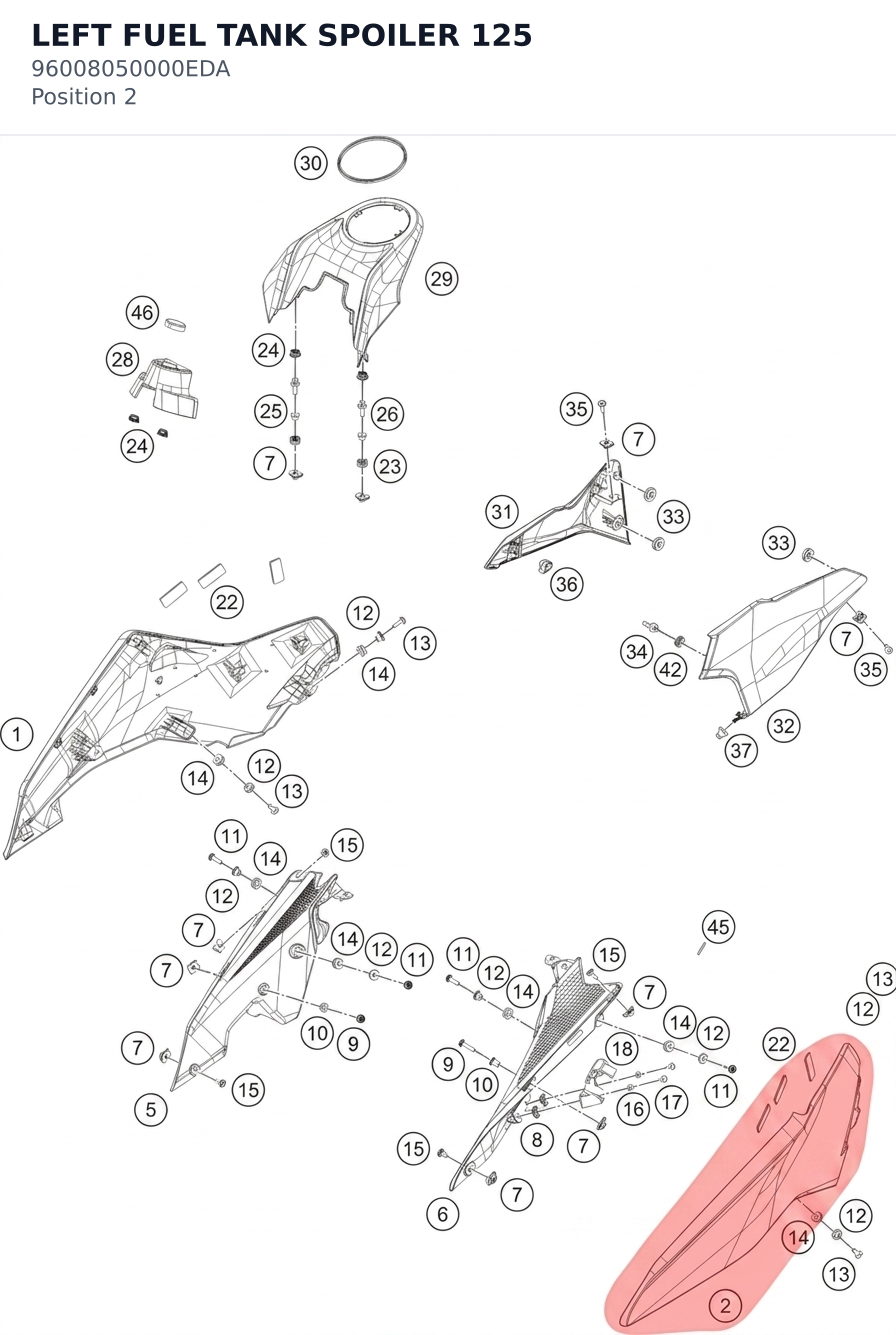 Diagram preview: LEFT FUEL TANK SPOILER 125 (96008050000EDA)