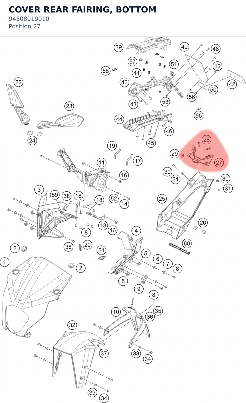 Diagram preview: COVER REAR FAIRING, BOTTOM (94508019010)