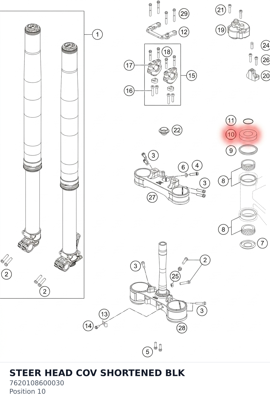 Diagram preview: STEER HEAD COV SHORTENED BLK (7620108600030)