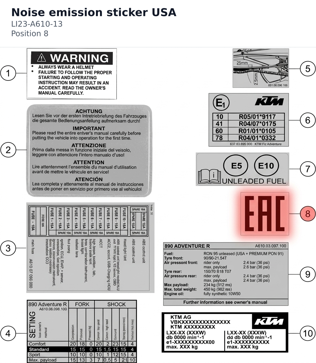 Diagram preview: Noise emission sticker USA (LI23-A610-13)
