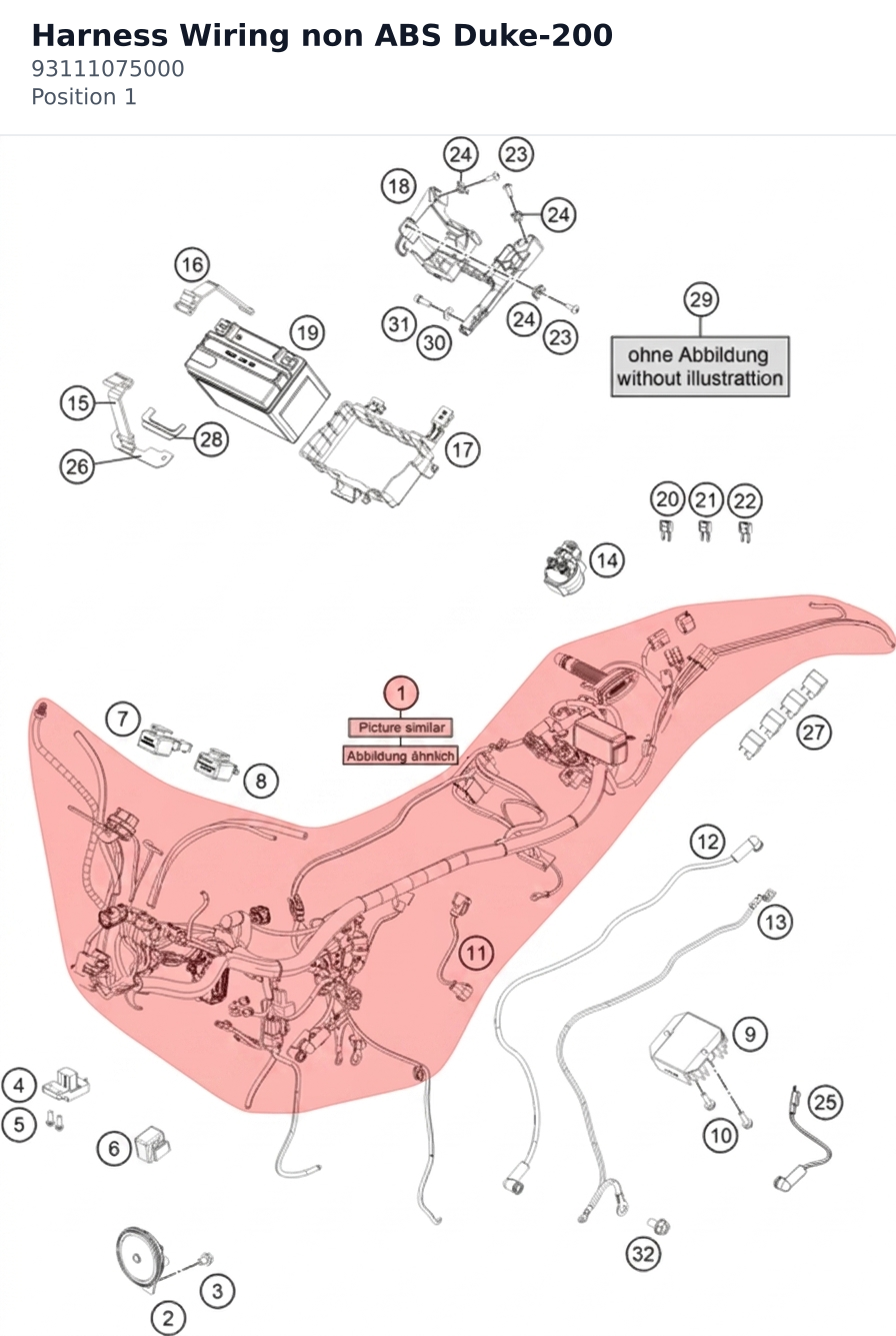 Diagram preview: Harness Wiring non ABS Duke-200 (93111075000)