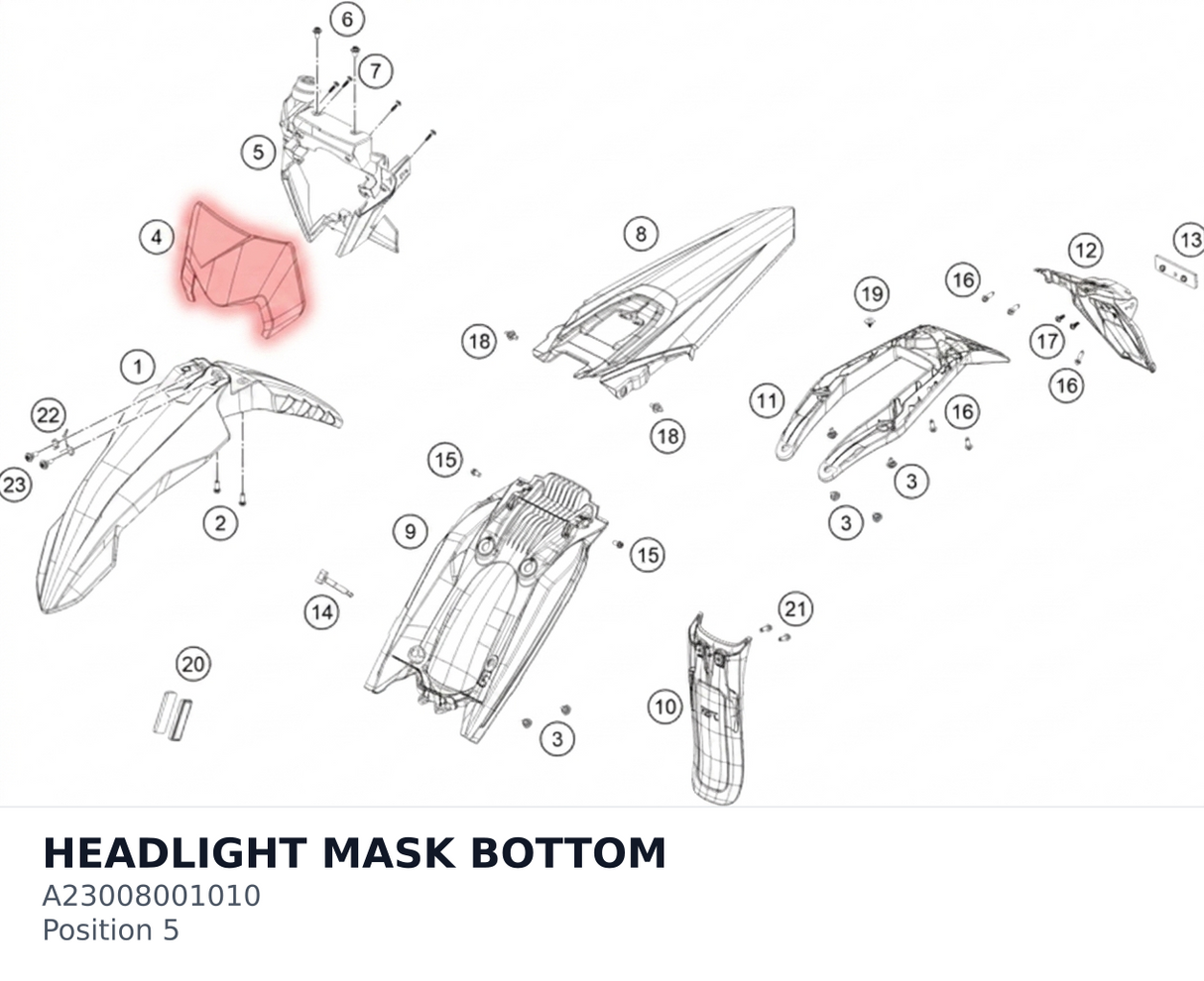 Diagram preview: HEADLIGHT MASK BOTTOM (A23008001010)