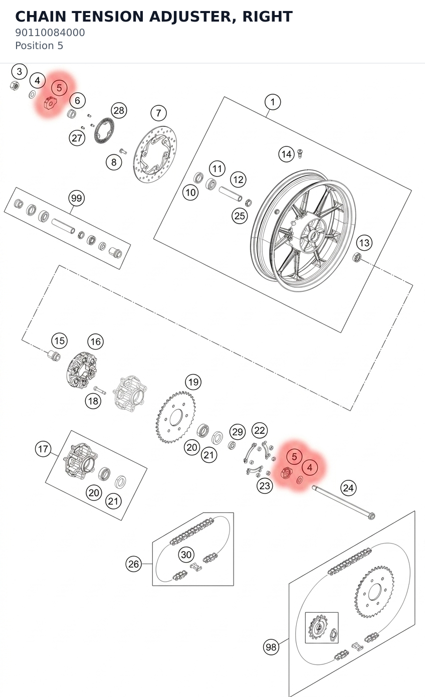 Diagram preview: CHAIN TENSION ADJUSTER, RIGHT (90110084000)
