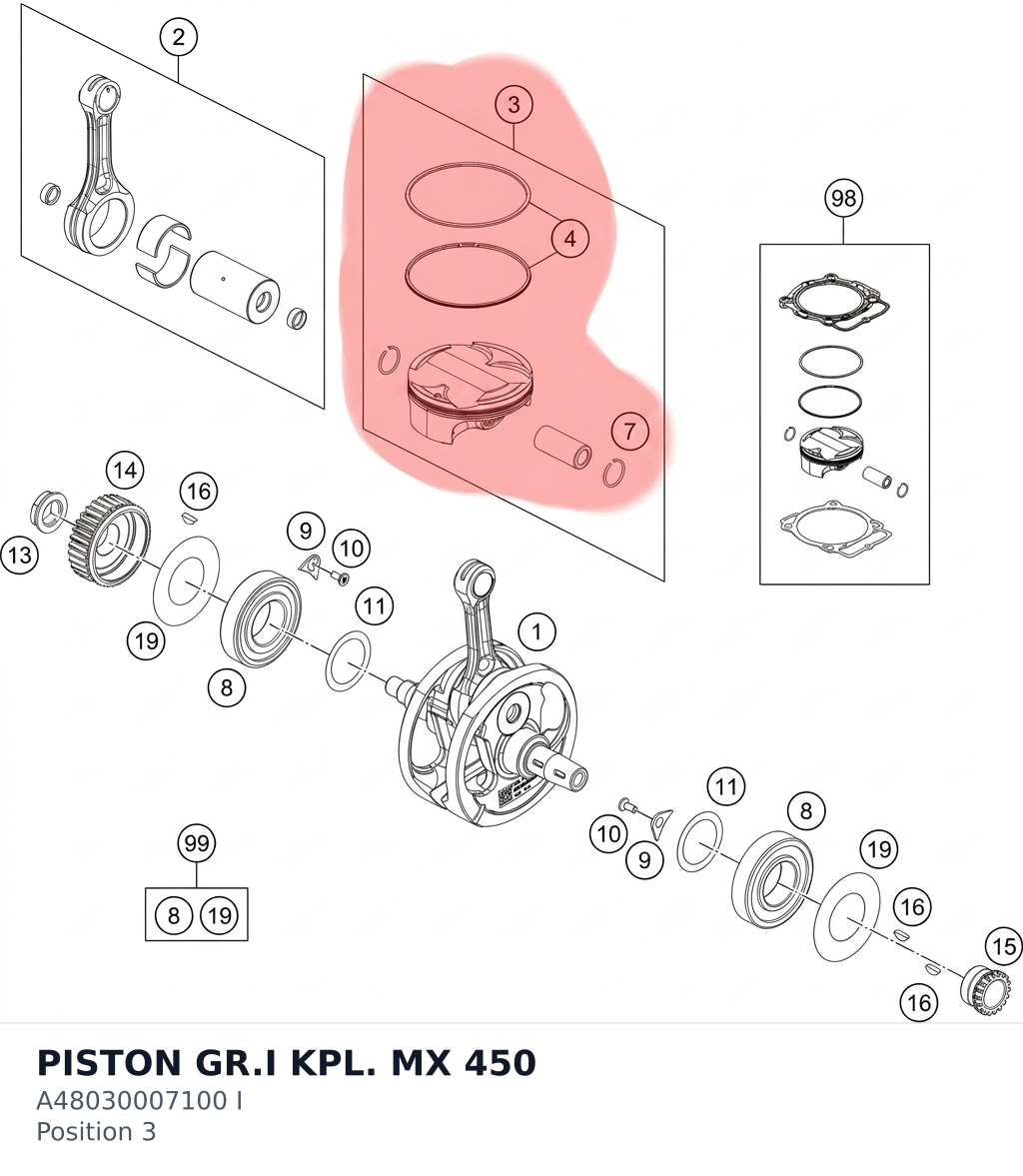 Diagram preview: PISTON GR.I KPL. MX 450 (A48030007100 I)