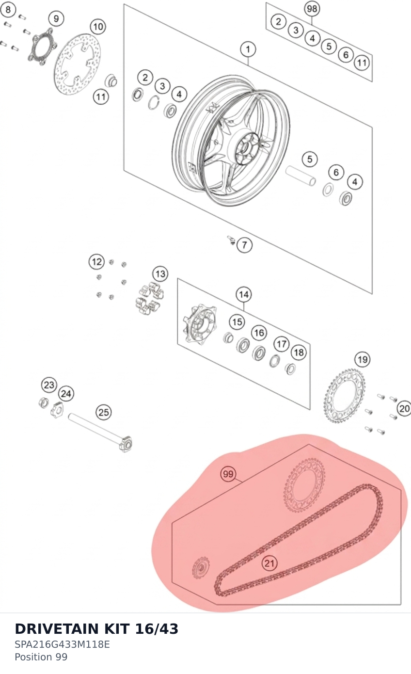 Diagram preview: DRIVETAIN KIT 16/43 (SPA216G433M118E)