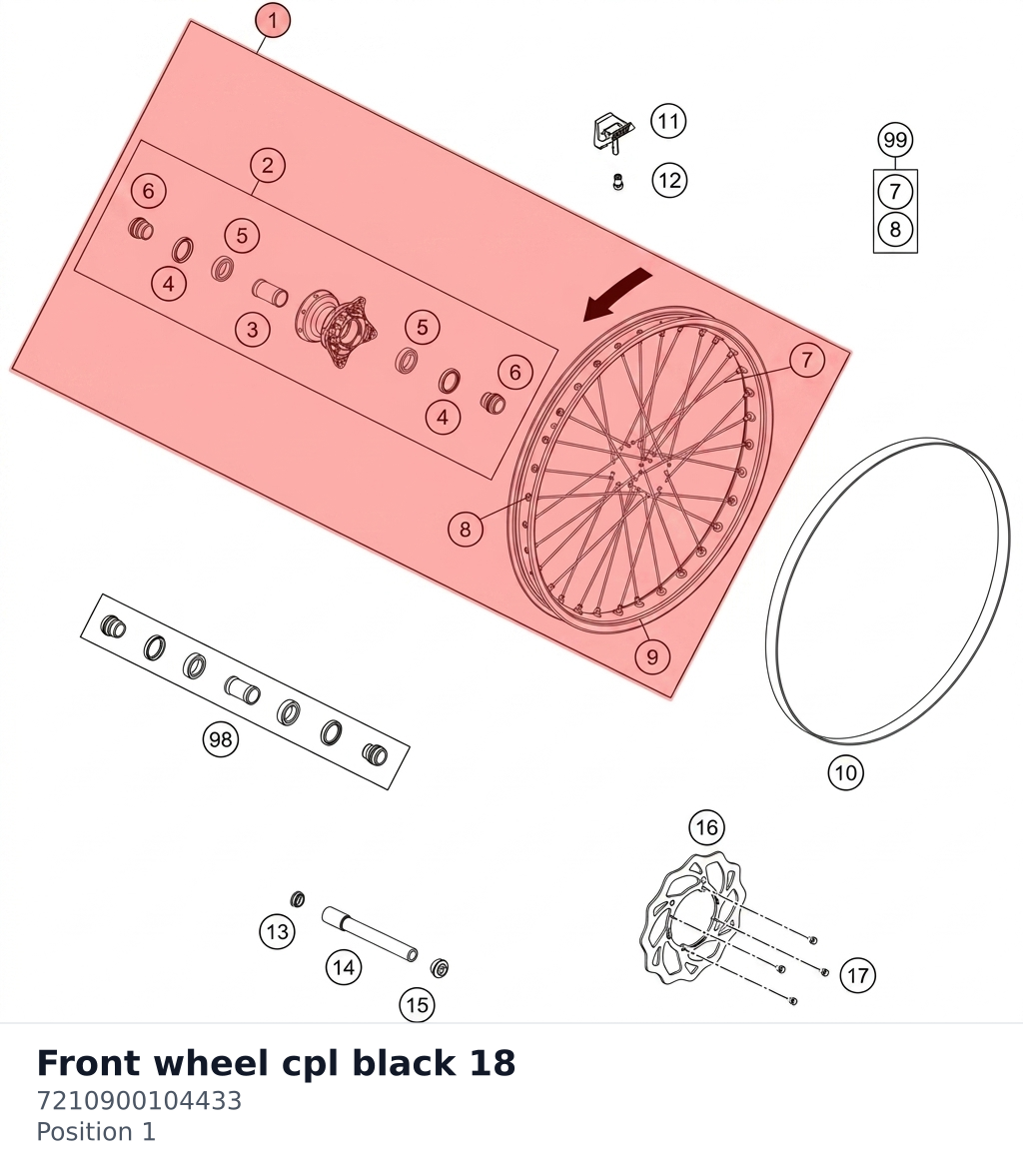 Diagram preview: Front wheel cpl black 18 (7210900104433)