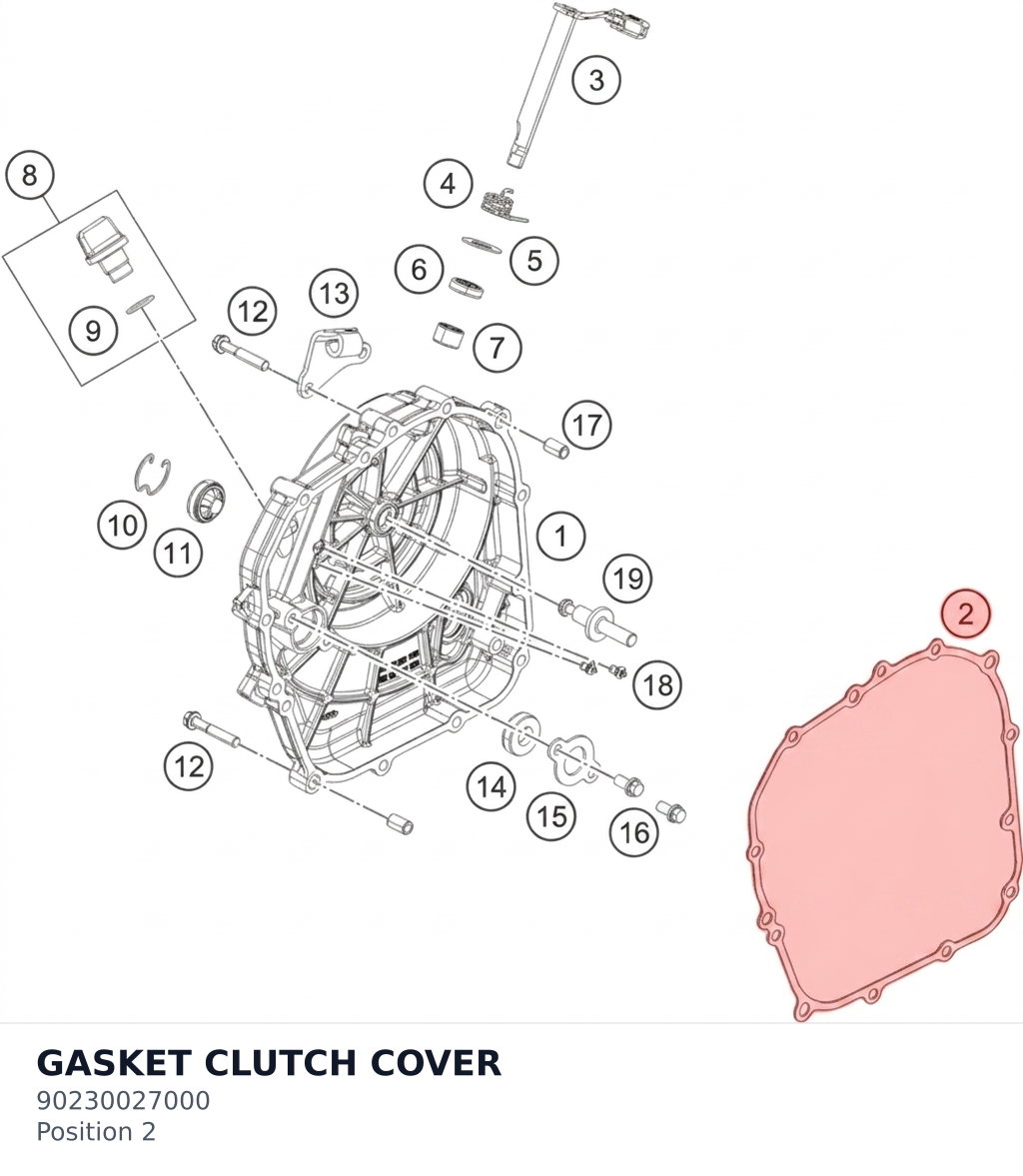 Diagram preview: GASKET CLUTCH COVER (90230027000)