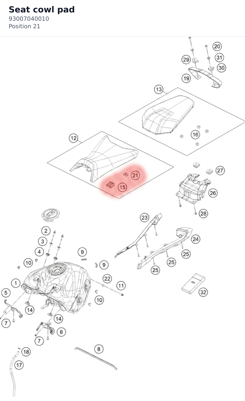 Diagram preview: Seat cowl pad (93007040010)