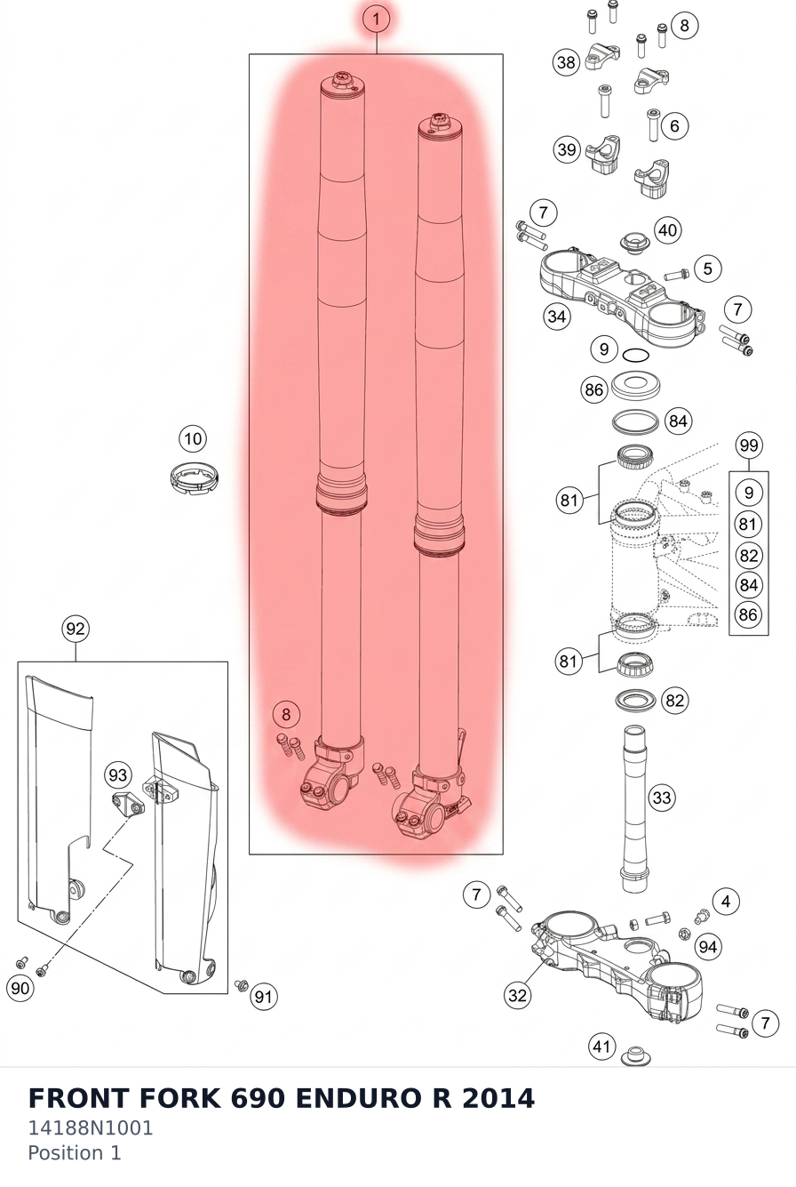 Diagram preview: FRONT FORK 690 ENDURO R 2014 (14188N1001)