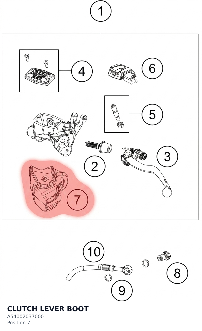 Diagram preview: CLUTCH LEVER BOOT (A54002037000)