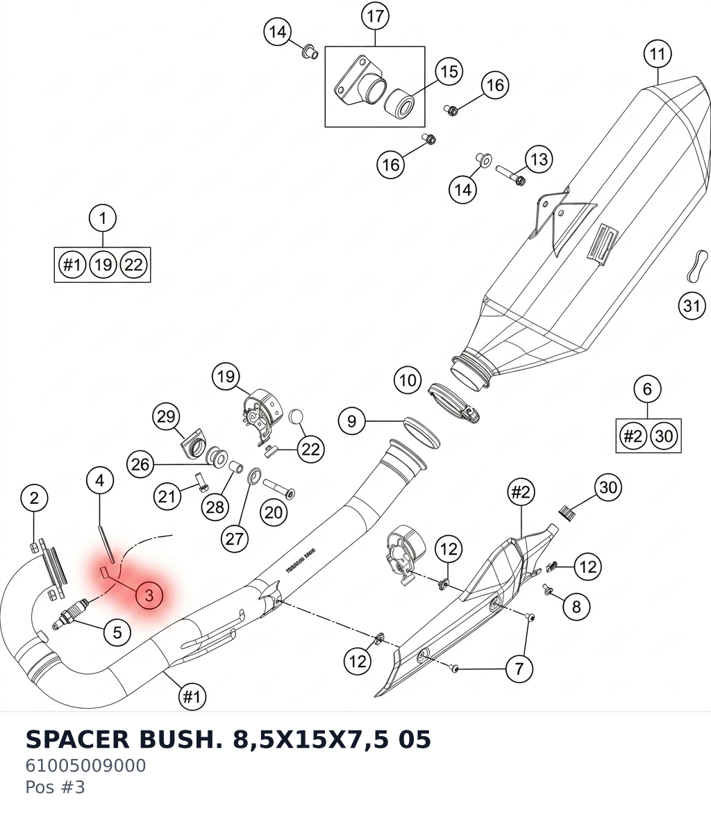 Diagram preview: SPACER BUSH. 8,5X15X7,5 05 (61005009000)