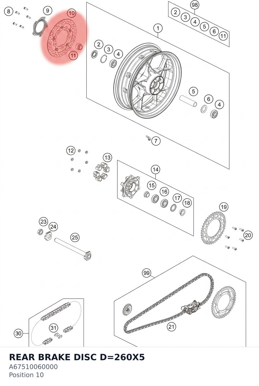 Diagram preview: REAR BRAKE DISC D=260X5 (A67510060000)