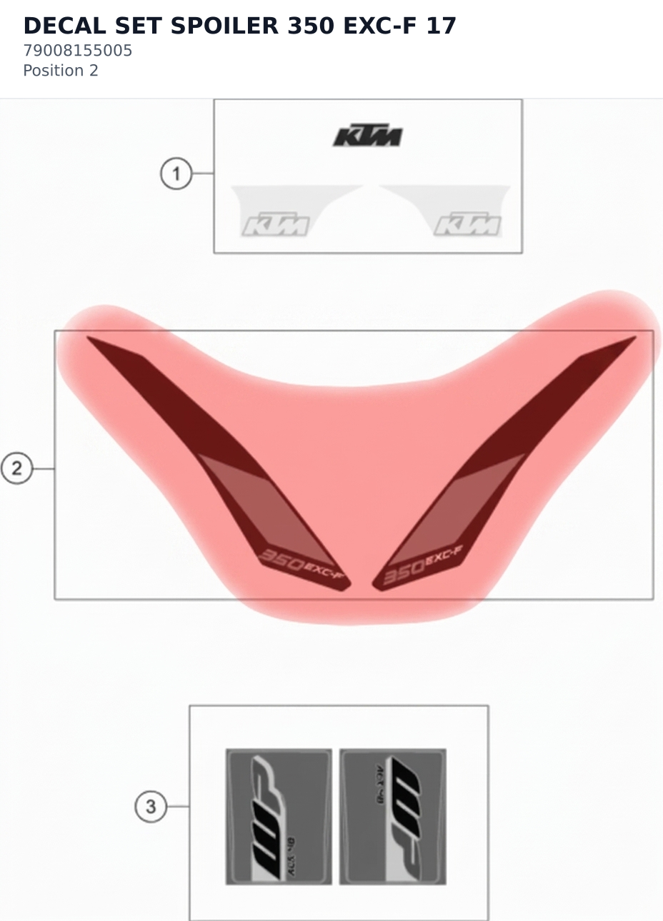 Diagram preview: DECAL SET SPOILER 350 EXC-F 17 (79008155005)