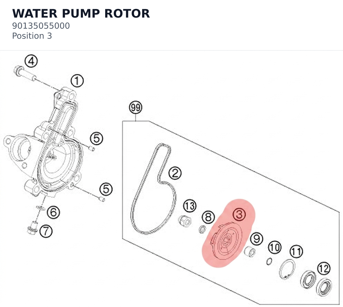 Diagram preview: WATER PUMP ROTOR (90135055000)
