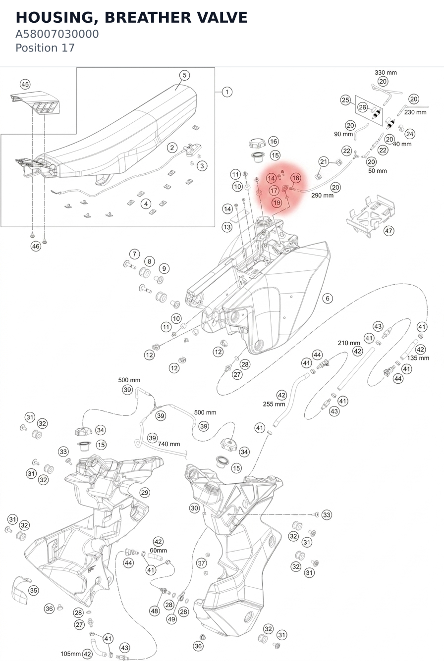 Diagram preview: HOUSING, BREATHER VALVE (A58007030000)