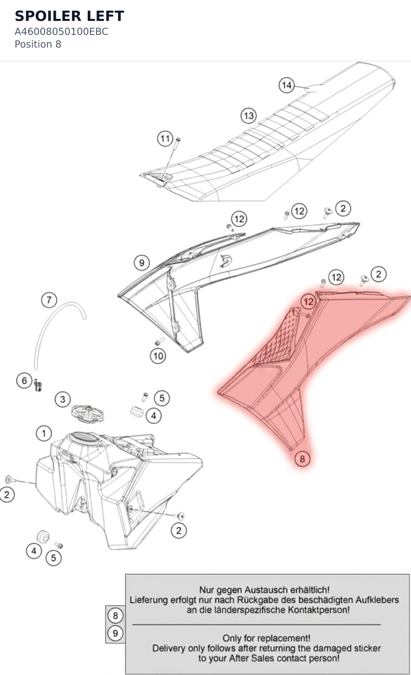 Diagram preview: SPOILER LEFT (A46008050100EBC)