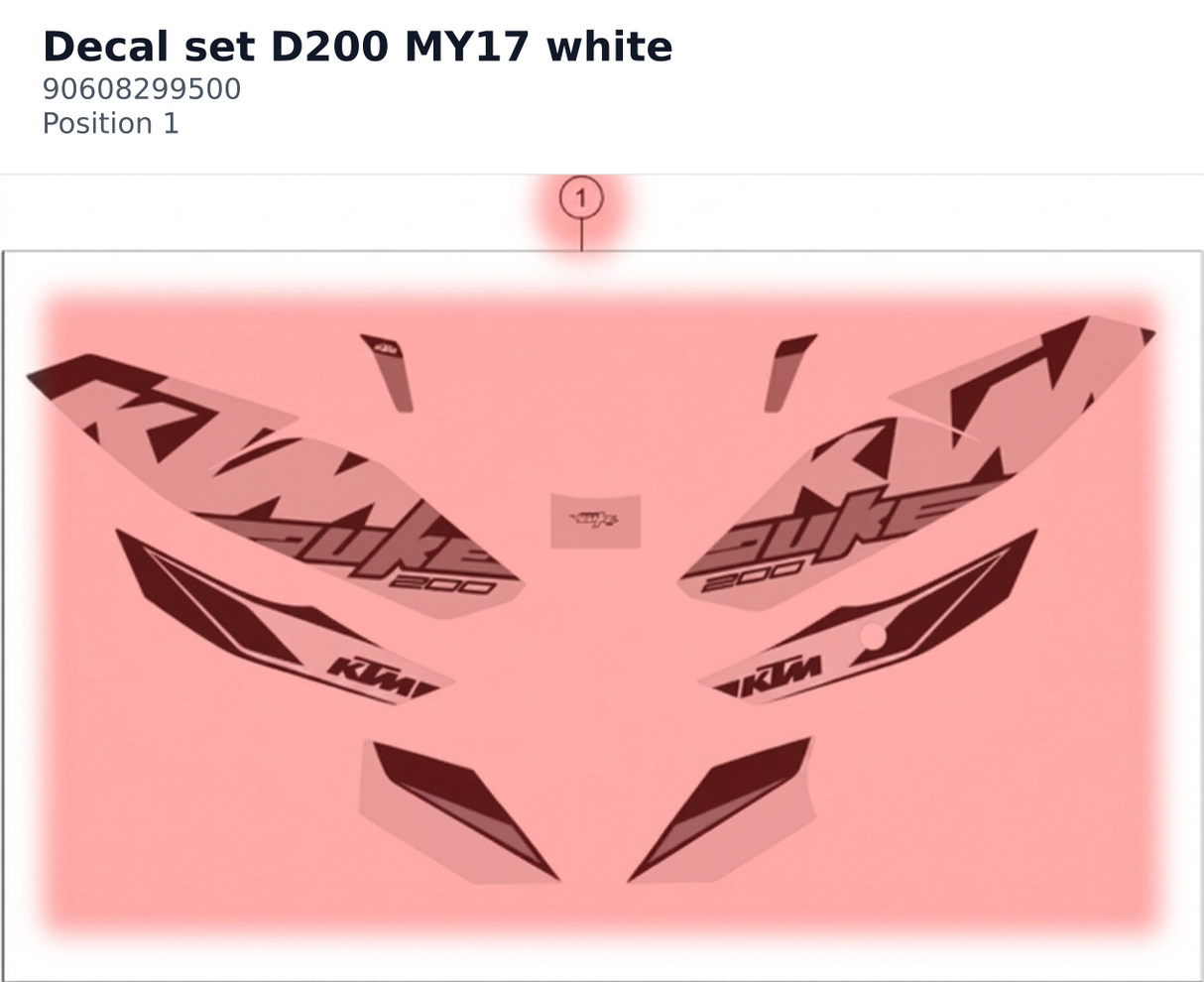 Diagram preview: Decal set D200 MY17 white (90608299500)