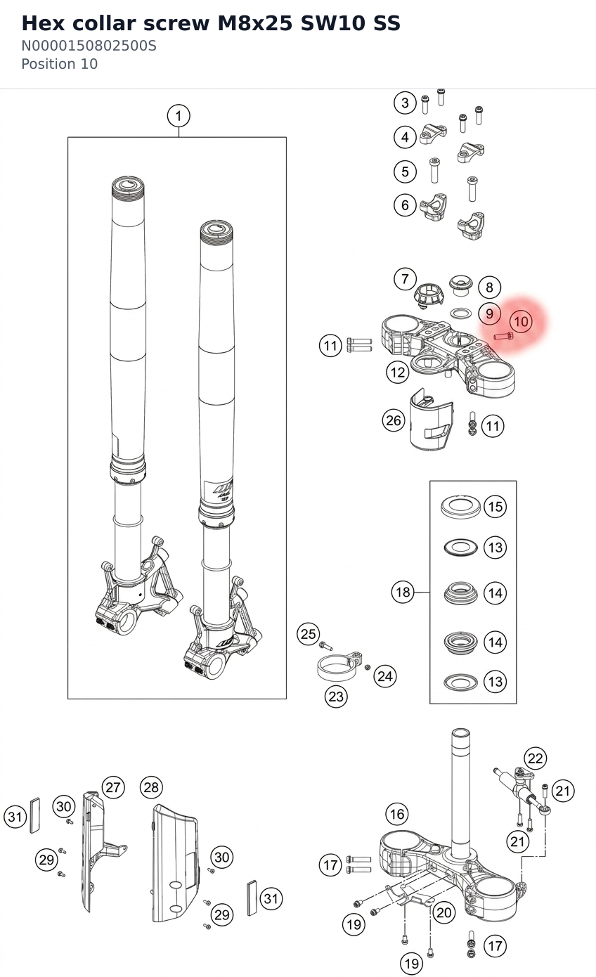 Diagram preview: Hex collar screw M8x25 SW10 SS (N0000150802500S)