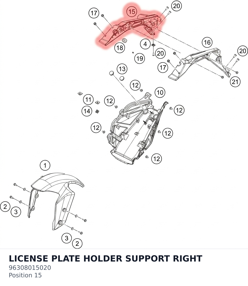 Diagram preview: LICENSE PLATE HOLDER SUPPORT RIGHT (96308015020)
