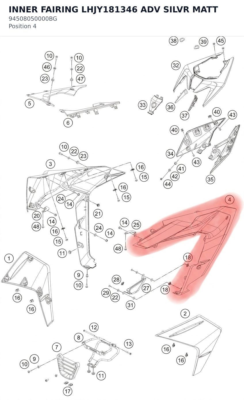 Diagram preview: INNER FAIRING LHJY181346 ADV SILVR MATT (94508050000BG)
