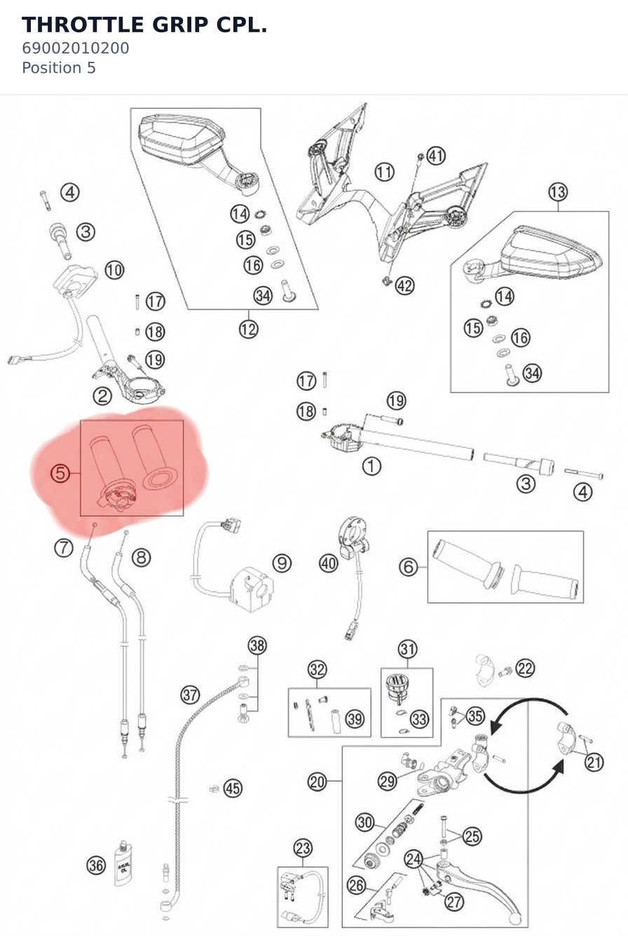 Diagram preview: THROTTLE GRIP CPL. (69002010200)