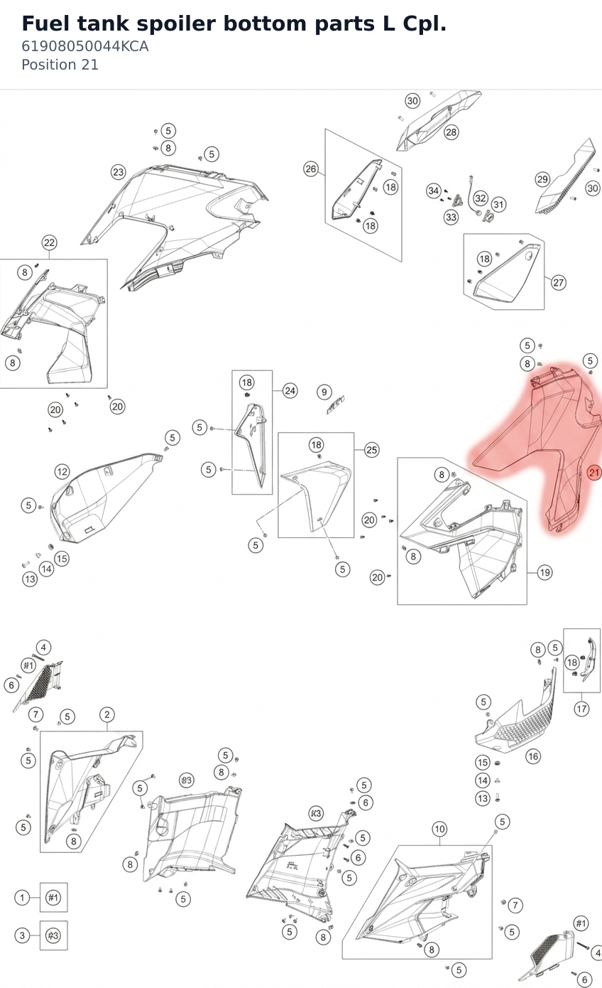 Diagram preview: Fuel tank spoiler bottom parts L Cpl. (61908050044KCA)