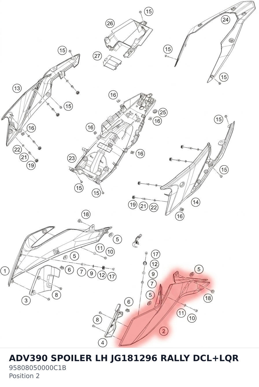 Diagram preview: ADV390 SPOILER LH JG181296 RALLY DCL+LQR (95808050000C1B)