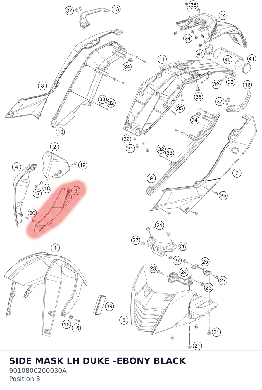 Diagram preview: SIDE MASK LH DUKE -EBONY BLACK (9010800200030A)