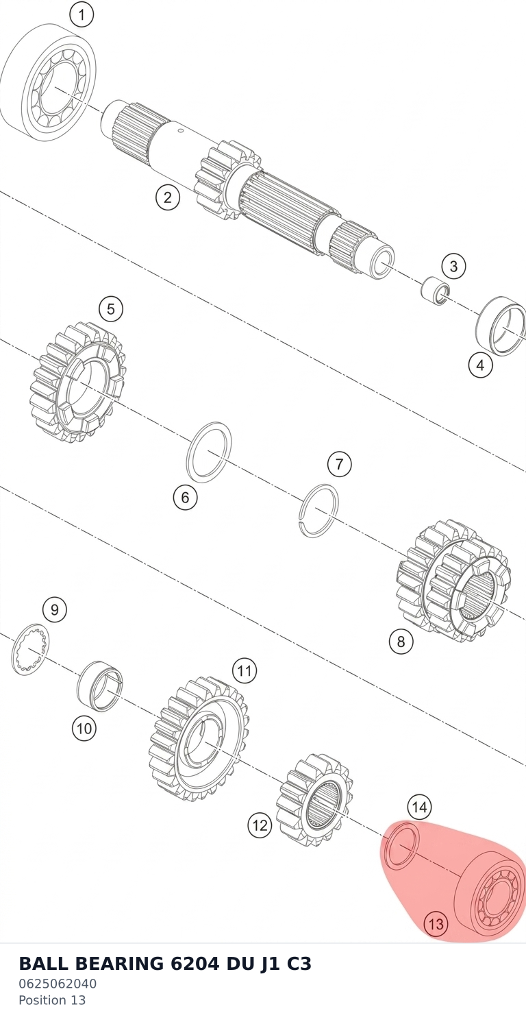 Diagram preview: BALL BEARING 6204 DU J1 C3 (0625062040)