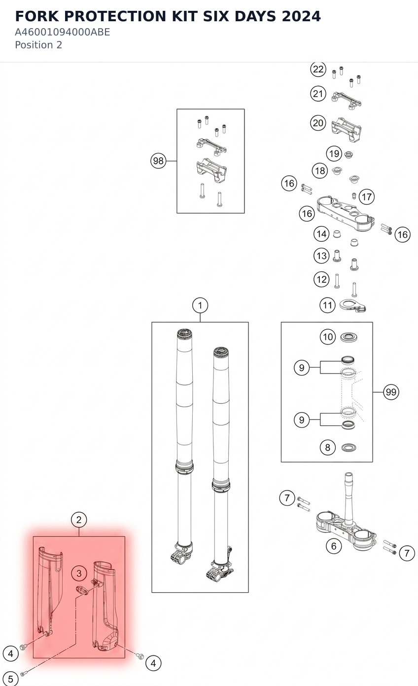 Diagram preview: FORK PROTECTION KIT SIX DAYS 2024 (A46001094000ABE)
