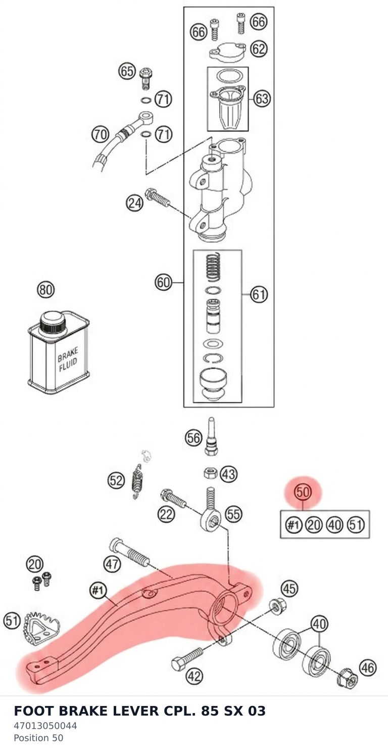 Diagram preview: FOOT BRAKE LEVER CPL. 85 SX 03 (47013050044)