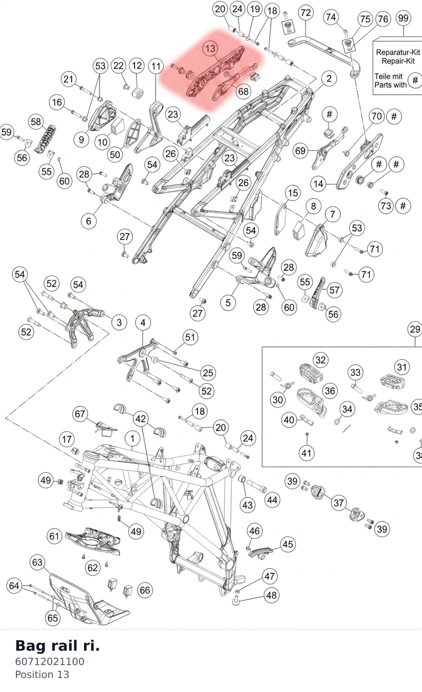 Diagram preview: Bag rail ri. (60712021100)