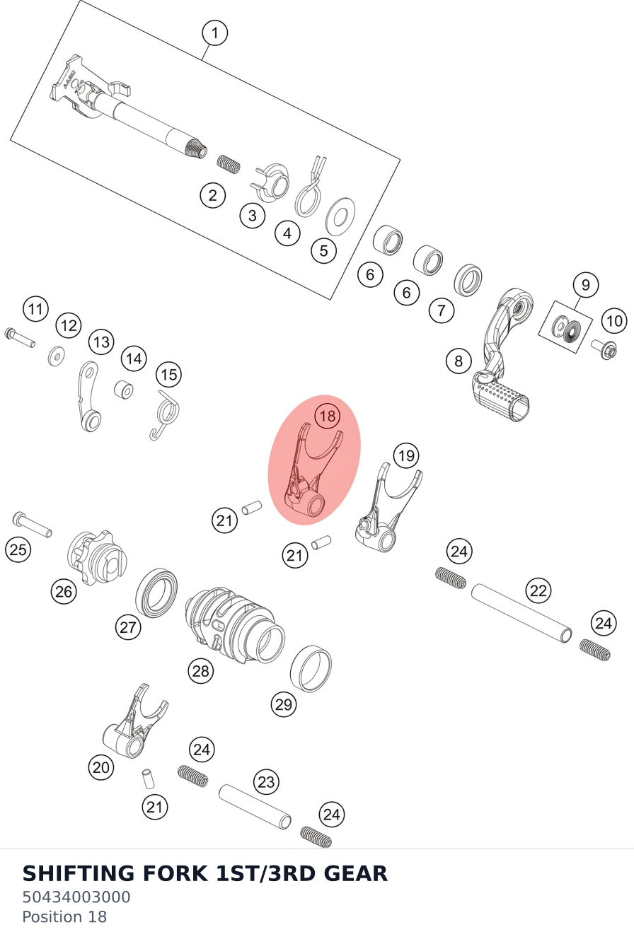 Diagram preview: SHIFTING FORK 1ST/3RD GEAR (50434003000)