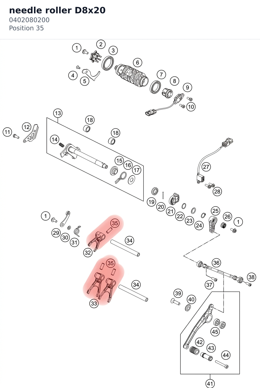 Diagram preview: needle roller D8x20 (0402080200)