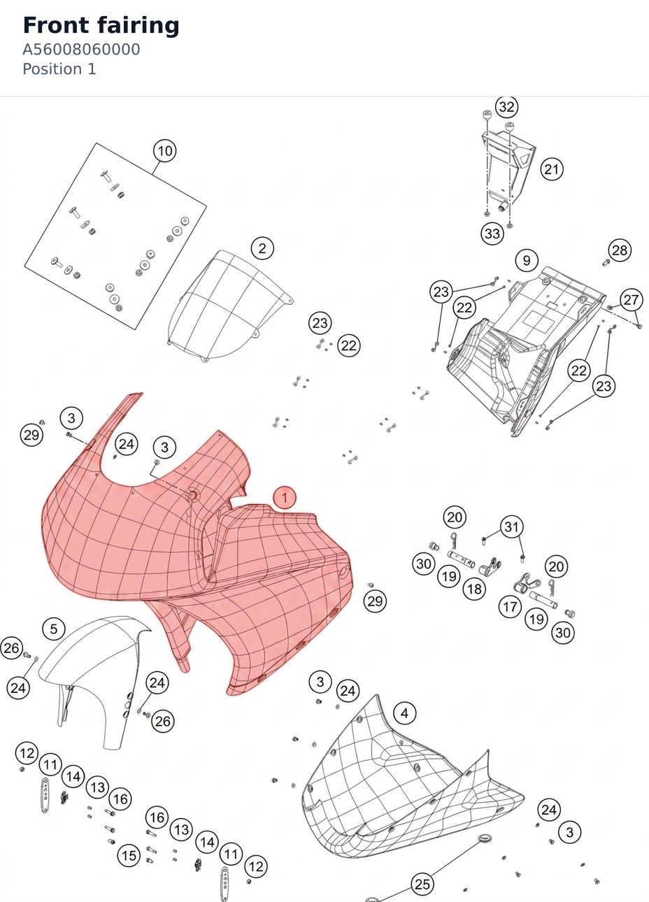 Diagram preview: Front fairing (A56008060000)