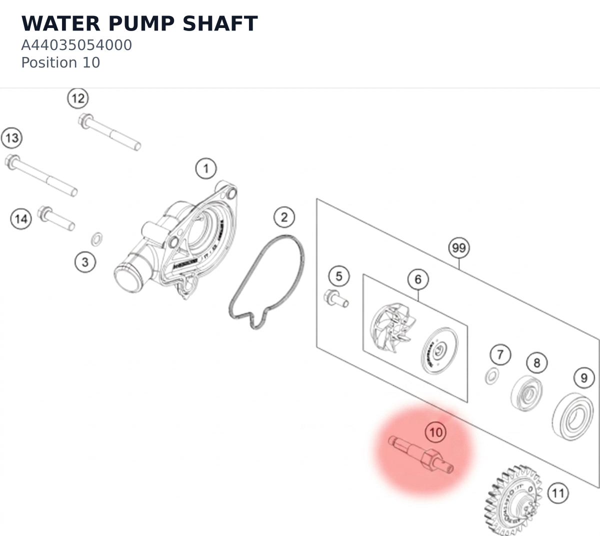Diagram preview: WATER PUMP SHAFT (A44035054000)
